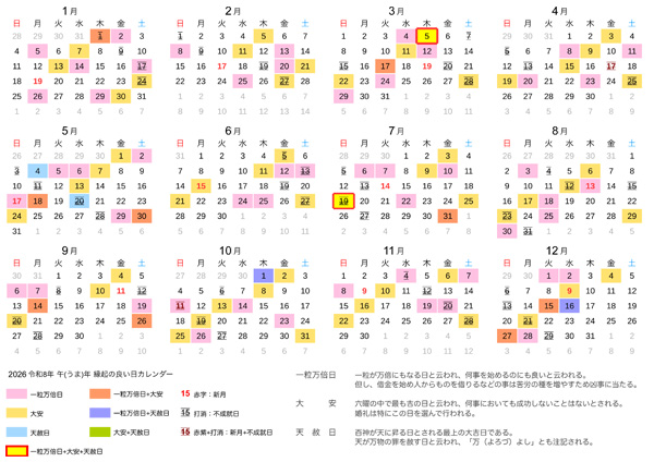2026年 天赦日・一粒万倍日・大安