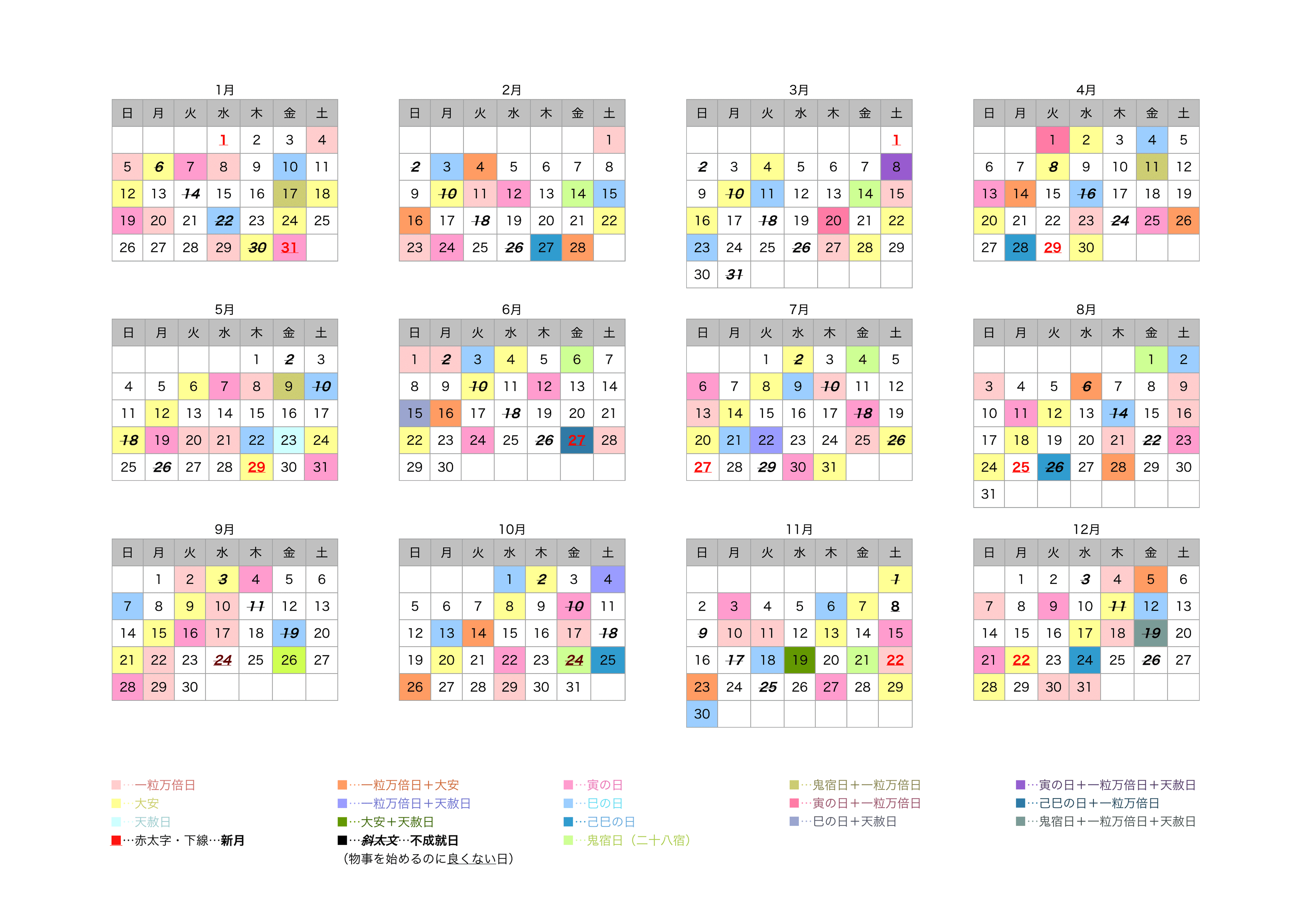 2020 年 縁起 の 良い 日 カレンダー